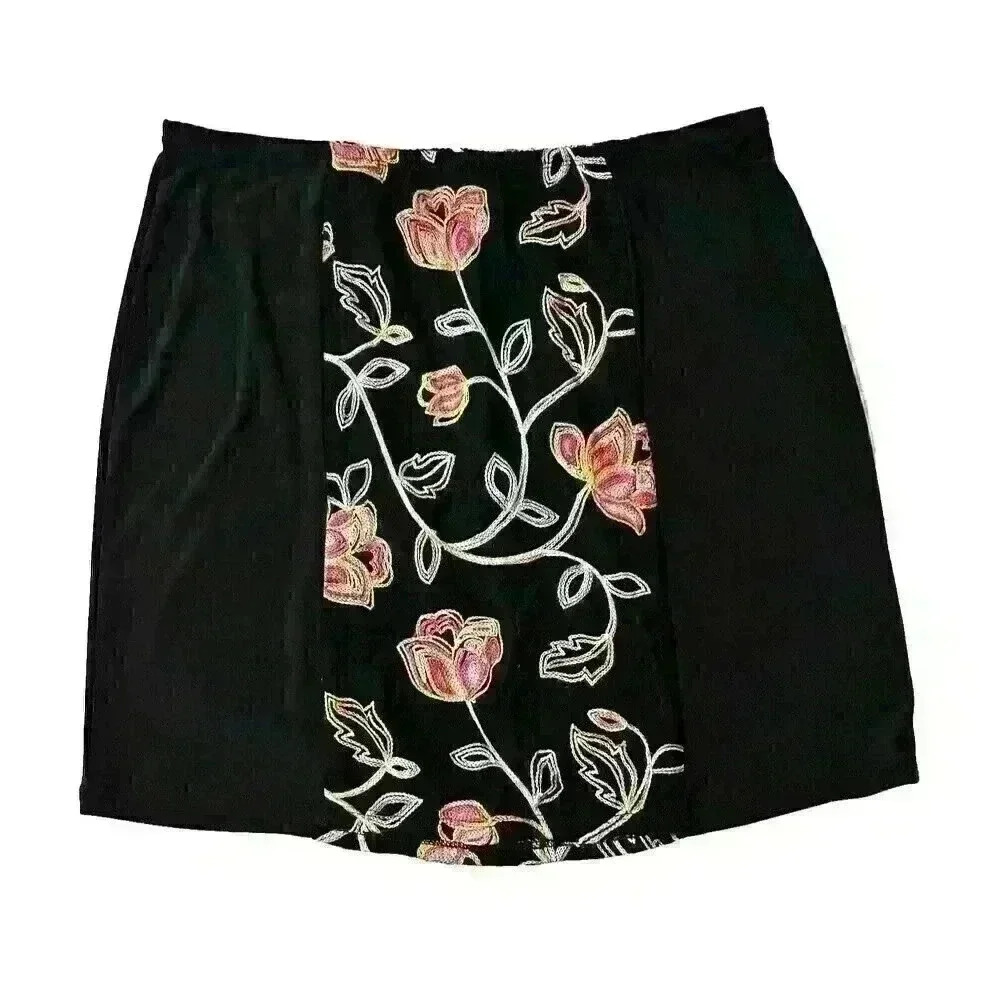 Bleeker & McDougal Womens Petite LG Black Floral Embroidered Stretch Mini Skirt